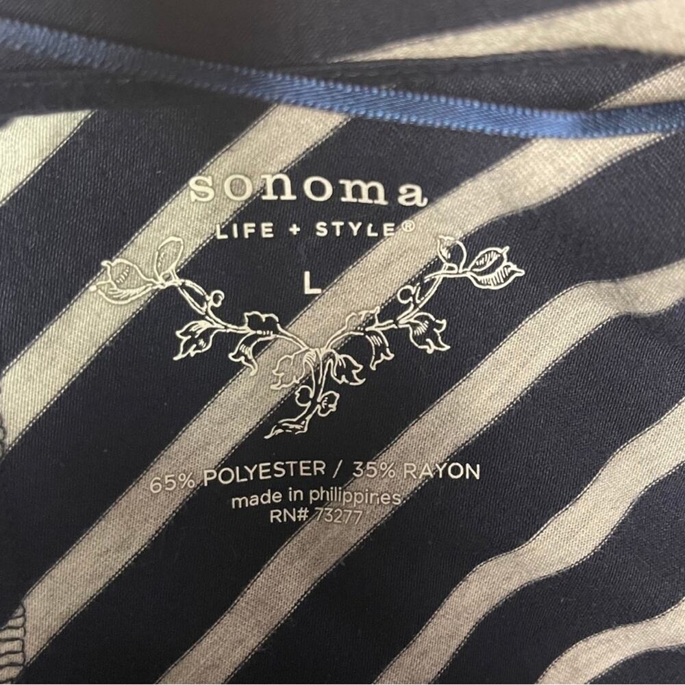 Sonoma striped hooded cardigan blue cream casual comfy roll up sleeve button L - Picture 3 of 4